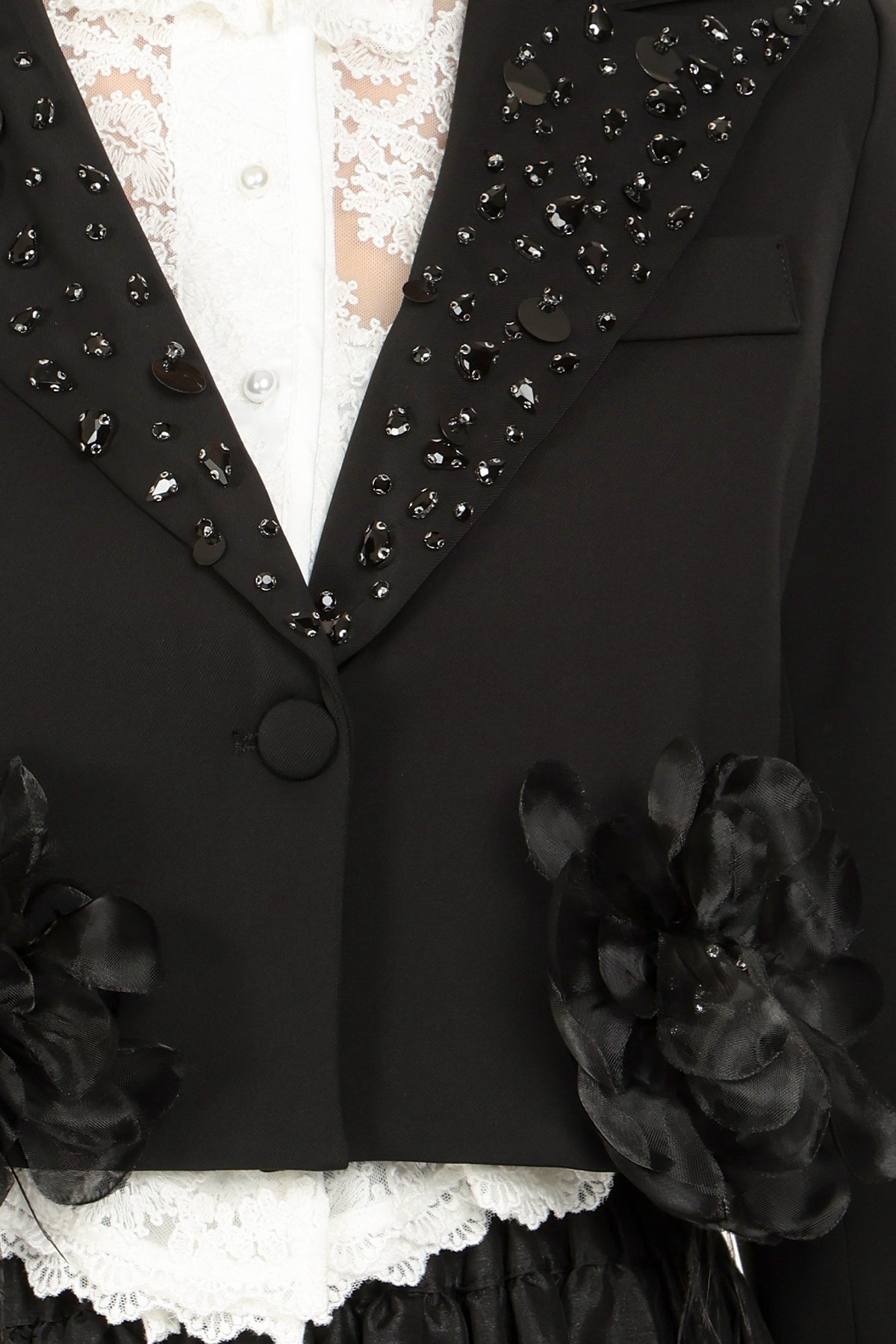 Micah Embellished Floral Tulle Applique Cropped Blazer