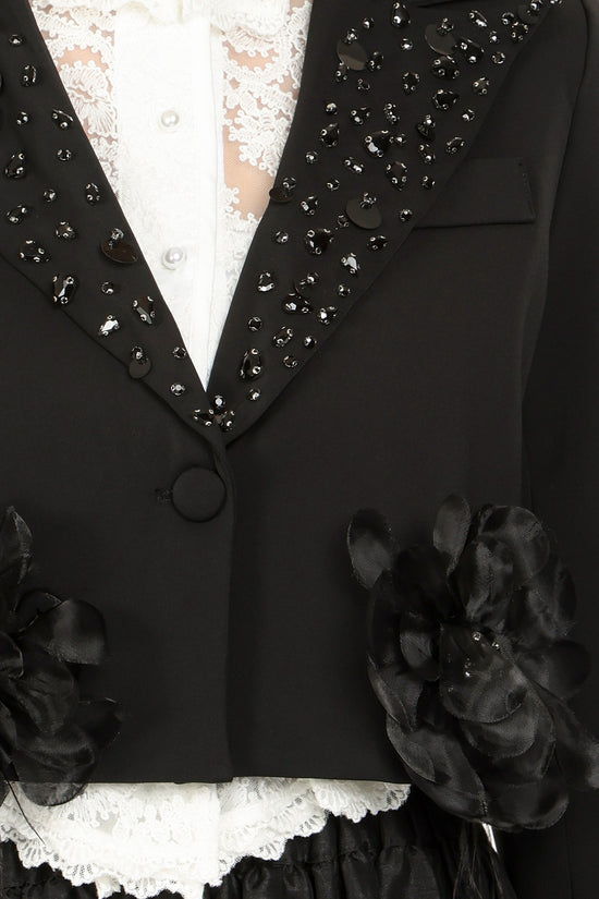 Micah Embellished Floral Tulle Applique Cropped Blazer