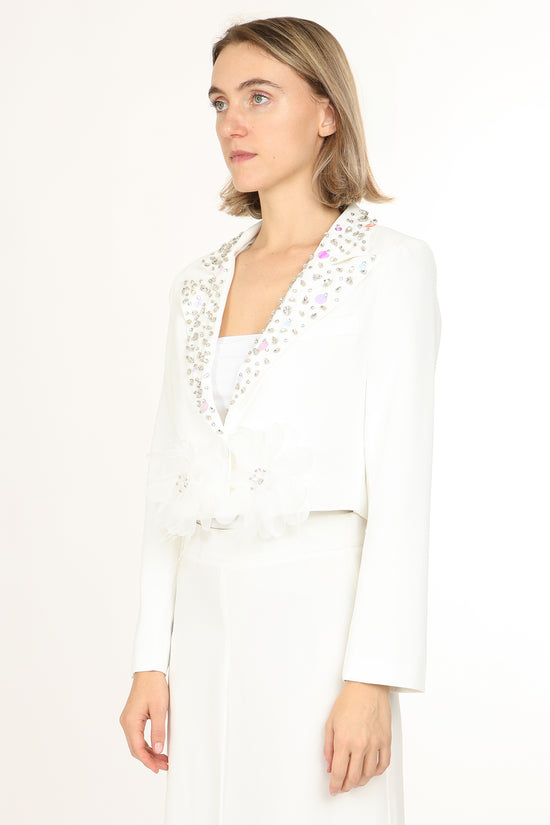 Micah Embellished Floral Tulle Applique Cropped Blazer