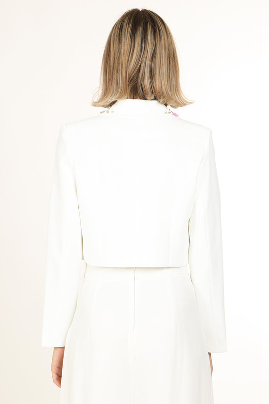 Micah Embellished Floral Tulle Applique Cropped Blazer