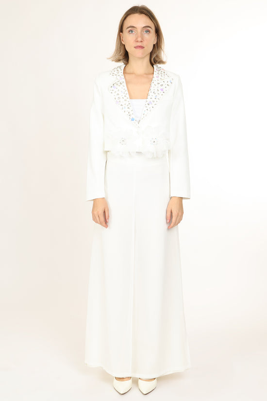 Micah Embellished Floral Tulle Applique Cropped Blazer