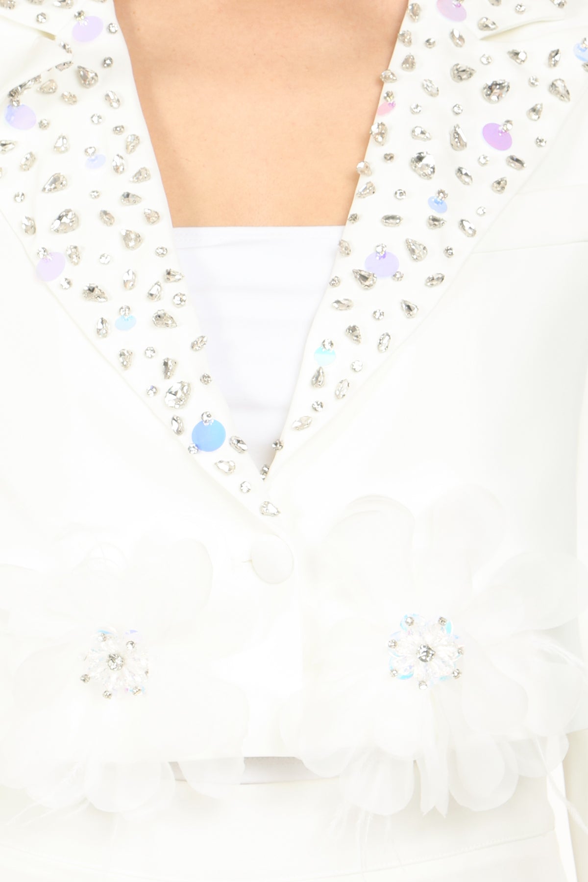 Micah Embellished Floral Tulle Applique Cropped Blazer