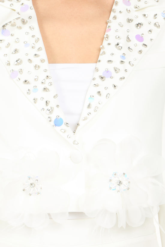 Micah Embellished Floral Tulle Applique Cropped Blazer
