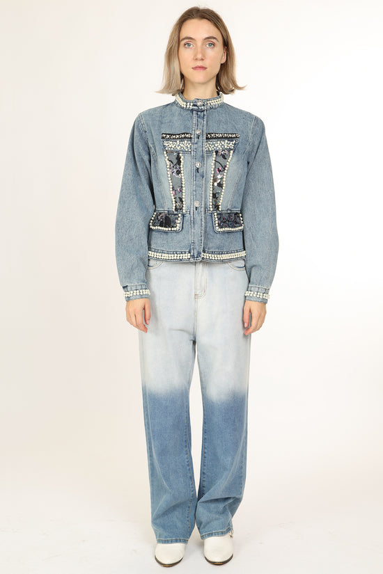 Dominique Multi-Embellished Mid Wash Denim Jacket