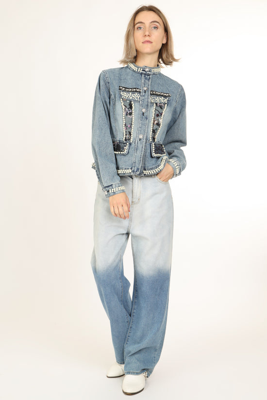 Dominique Multi-Embellished Mid Wash Denim Jacket