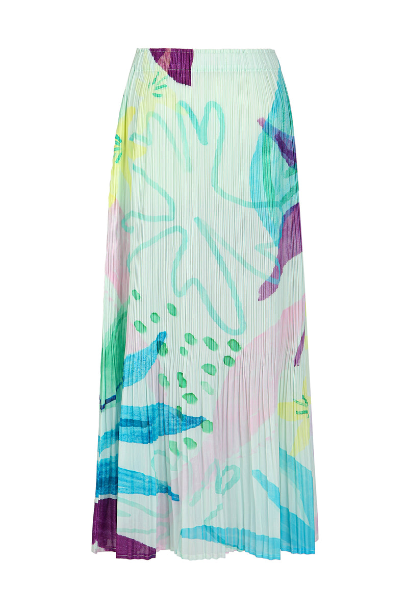 William Abstract Tropical Printed Pleats A-Line Maxi Skirt - Shop Beulah Style