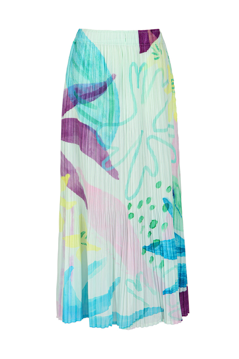 William Abstract Tropical Printed Pleats A-Line Maxi Skirt - Shop Beulah Style