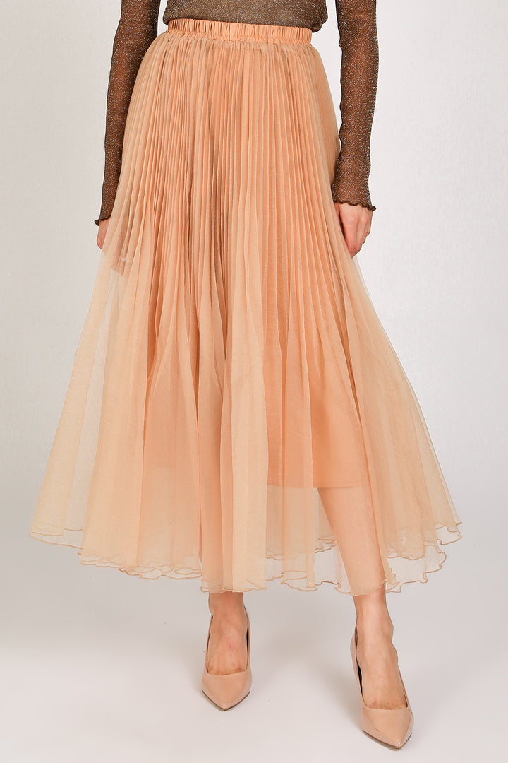 Clarice A-Line Pleated High-Waist Organza Maxi Skirt