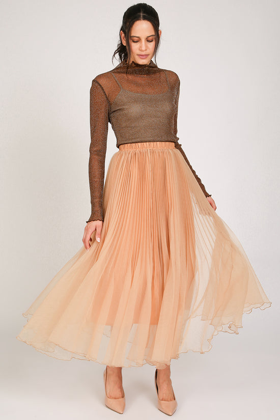 Clarice A-Line Pleated High-Waist Organza Maxi Skirt