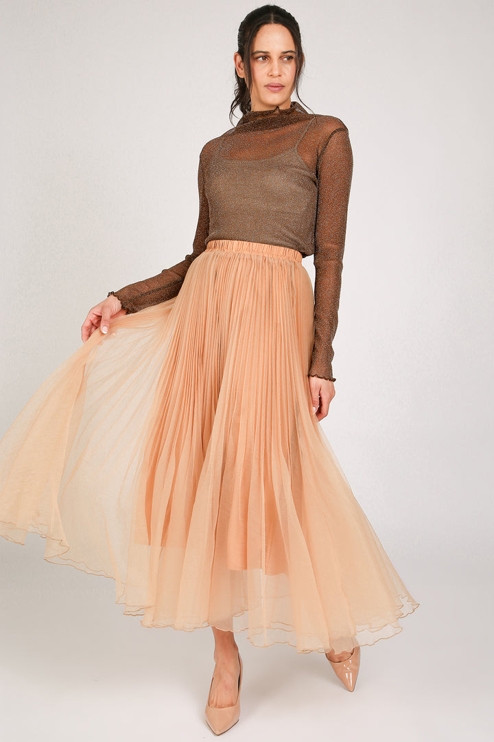 Clarice A-Line Pleated High-Waist Organza Maxi Skirt