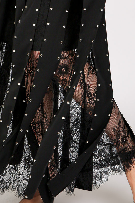 Monica Floral Embroidered Mesh Studded Tassel Maxi Skirt