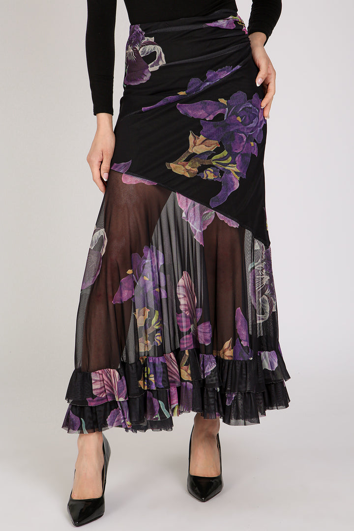 Mason Floral Print High-Waist Ruffled Sheer Maxi Skirt