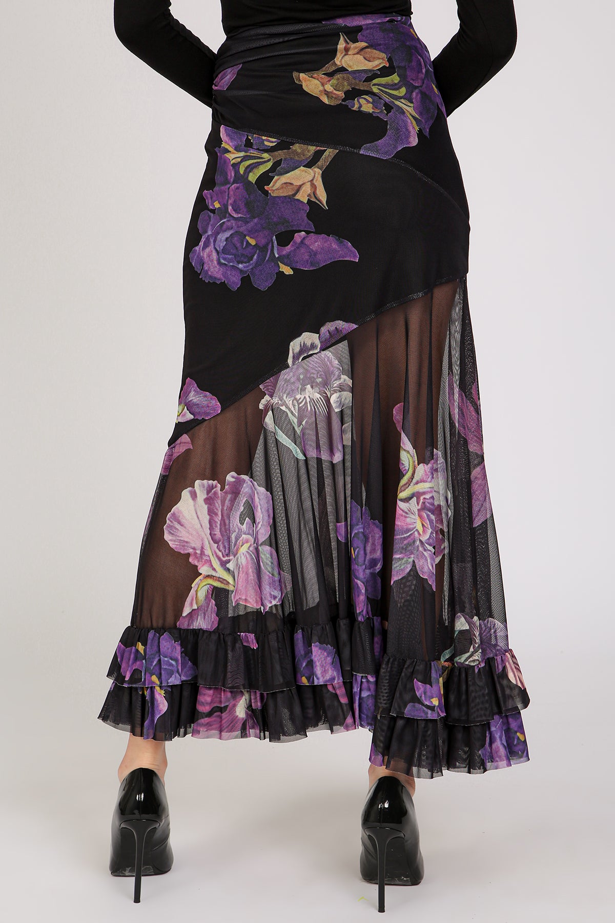 Mason Floral Print High-Waist Ruffled Sheer Maxi Skirt