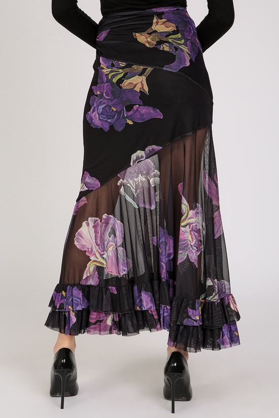 Mason Floral Print High-Waist Ruffled Sheer Maxi Skirt