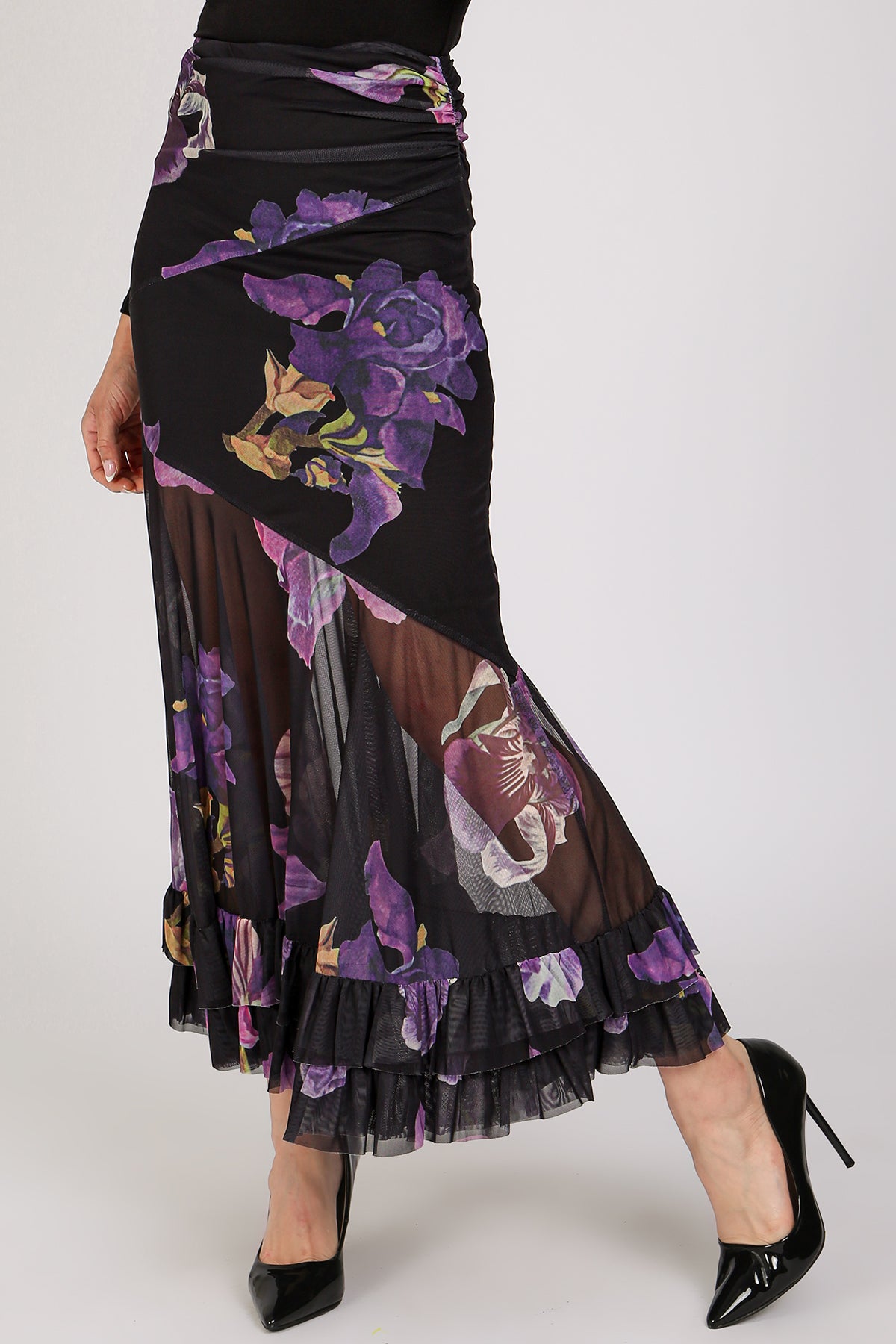 Mason Floral Print High-Waist Ruffled Sheer Maxi Skirt