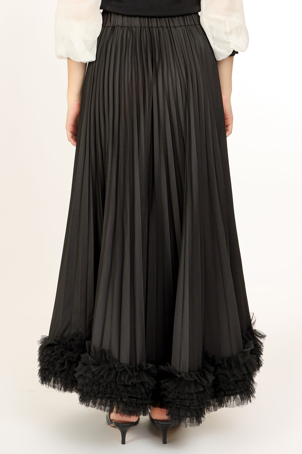 Katie High-Waist Pleated with Tulle Trim Maxi Skirt - Shop Beulah Style