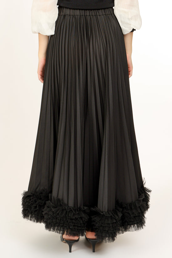 Katie High-Waist Pleated with Tulle Trim Maxi Skirt - Shop Beulah Style