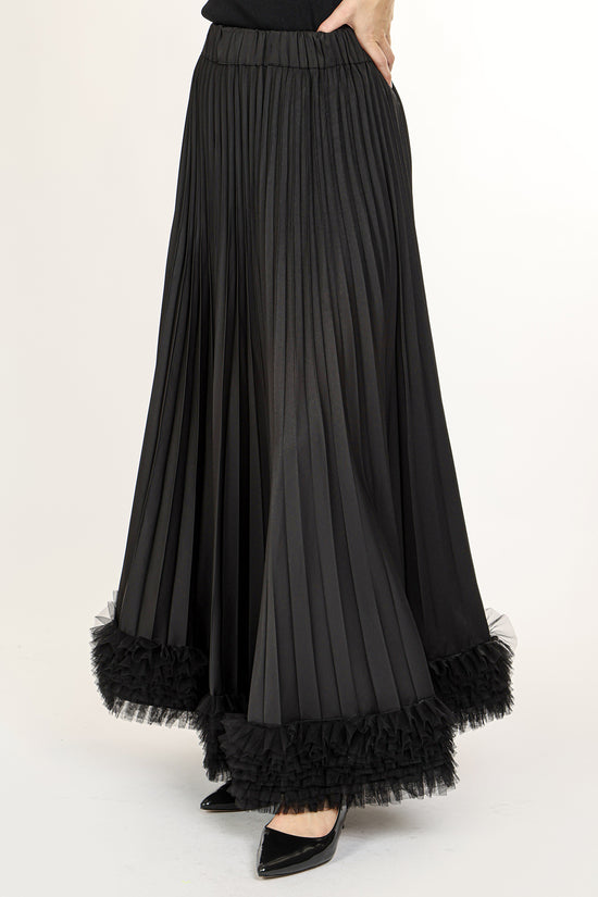 Katie High-Waist Pleated with Tulle Trim Maxi Skirt - Shop Beulah Style