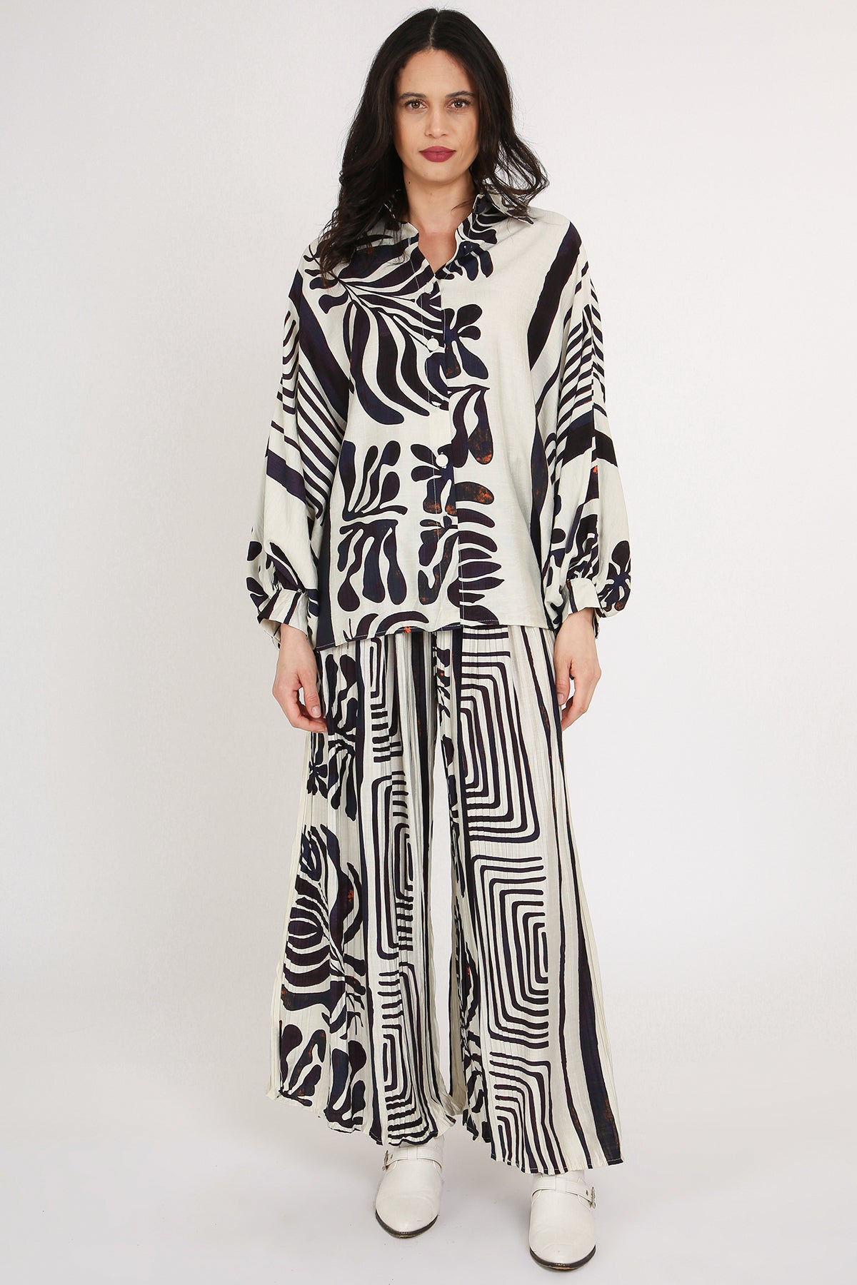 Charles Abstract & Geo Printed Linen-Style Top & Pants Set - Shop Beulah Style