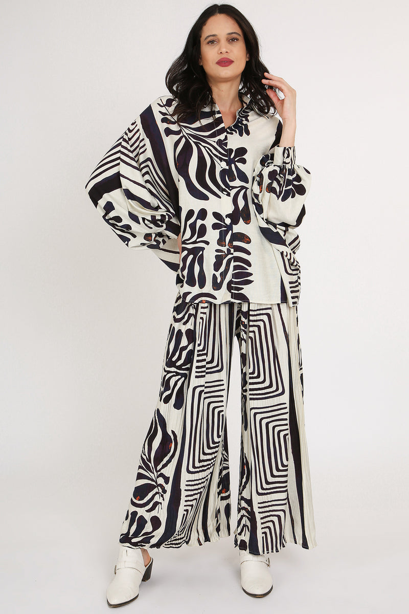 Quinn Abstract & Geo Printed Linen-Style Top & Pants Set