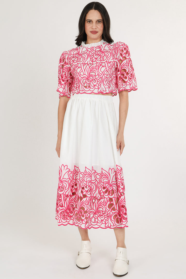 Evelyn Contrast Floral Eyelet Crop Top & Maxi Skirt Set - Shop Beulah Style