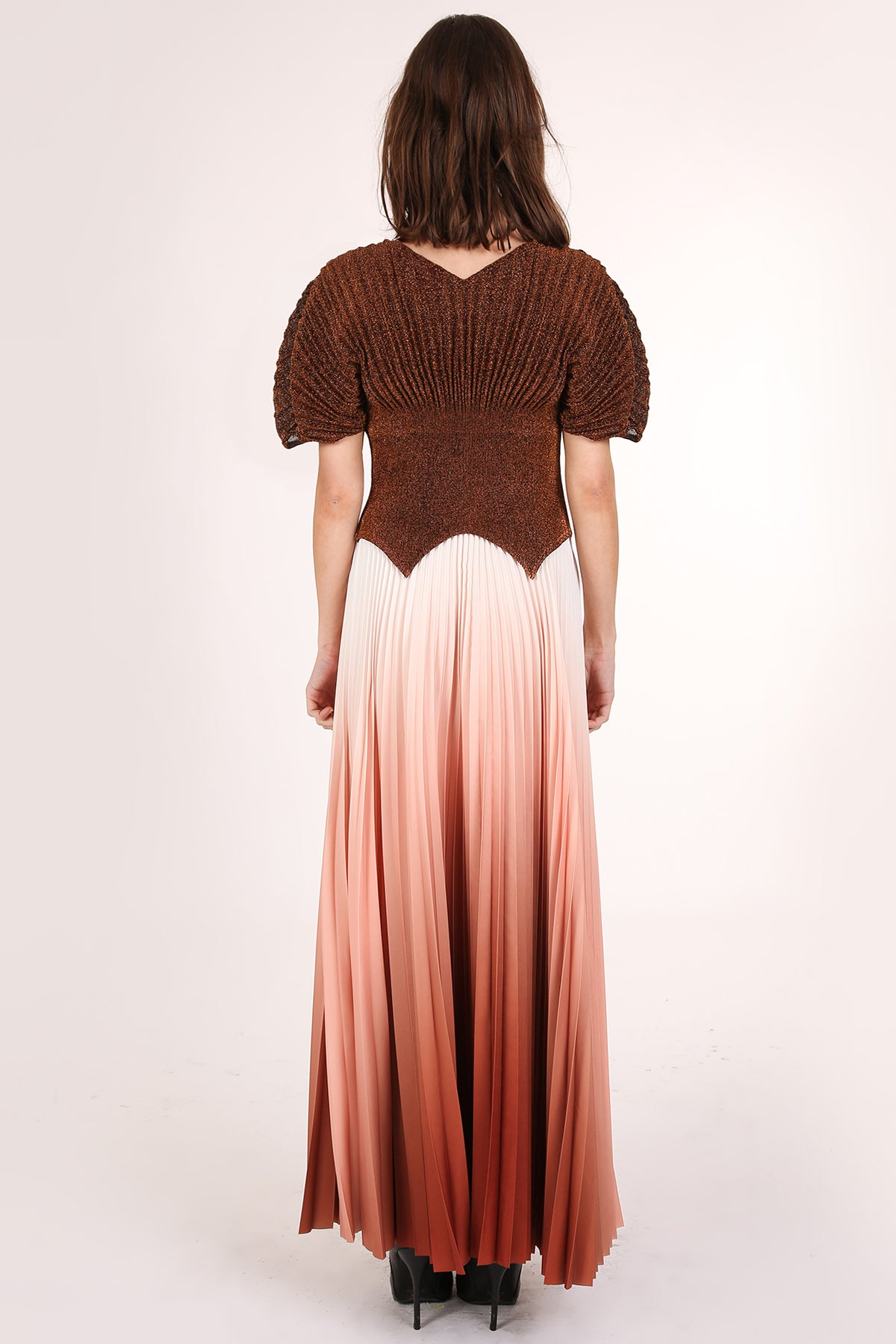 Reuben Metallic Glitter Pleats Top & Solid Maxi Skirt Set - Shop Beulah Style