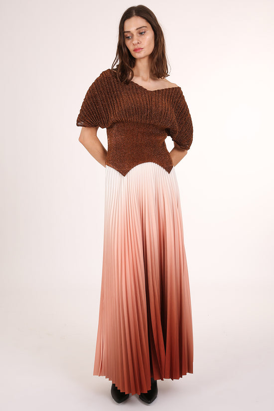 Reuben Metallic Glitter Pleats Top & Solid Maxi Skirt Set - Shop Beulah Style