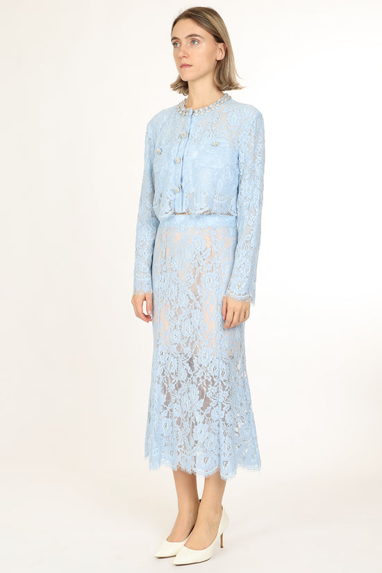 Quinton Embellished & Floral Embroidered Mesh Top & Skirt Set