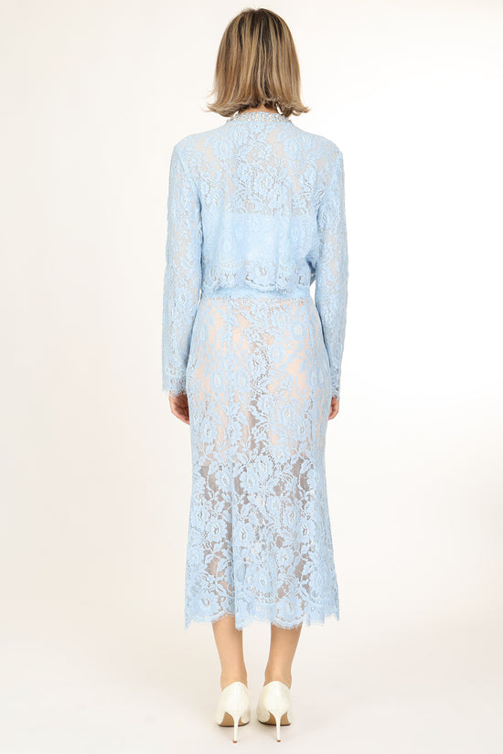 Quinton Embellished & Floral Embroidered Mesh Top & Skirt Set