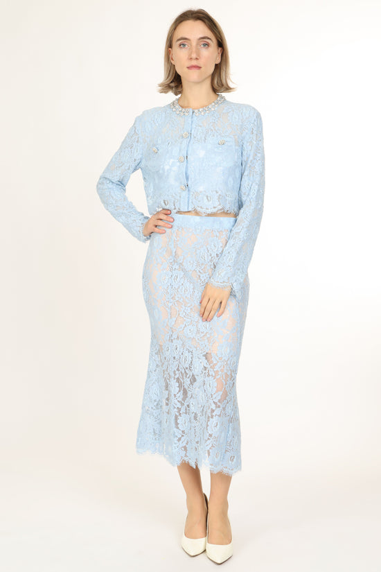 Quinton Embellished & Floral Embroidered Mesh Top & Skirt Set