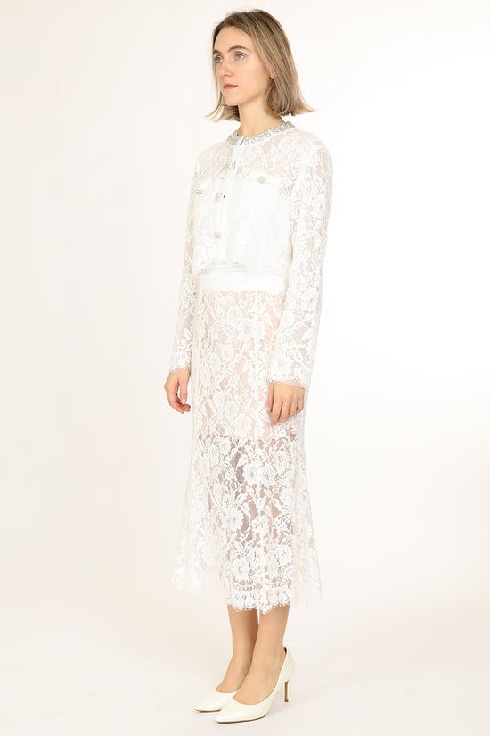 Quinton Embellished & Floral Embroidered Mesh Top & Skirt Set