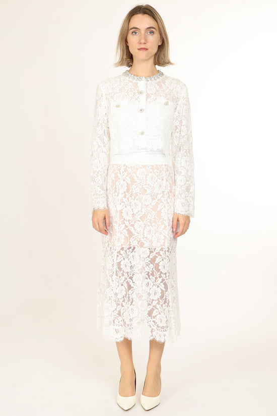 Quinton Embellished & Floral Embroidered Mesh Top & Skirt Set