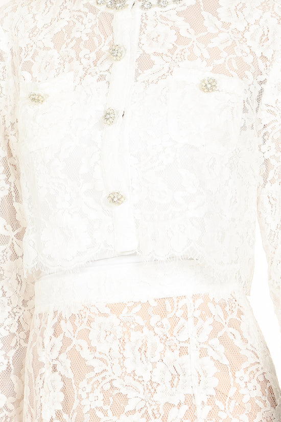 Quinton Embellished & Floral Embroidered Mesh Top & Skirt Set