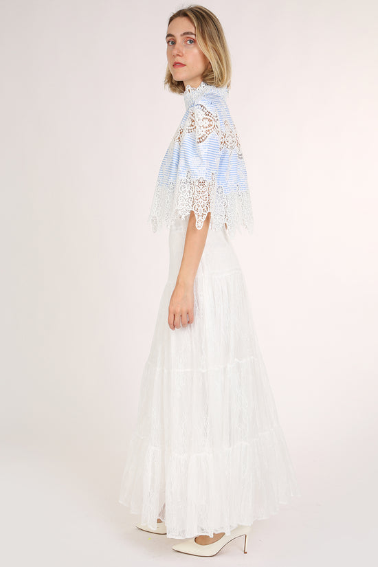 Beatrice Intricate Lace Mesh Detail Striped Crop Blouse - Shop Beulah Style