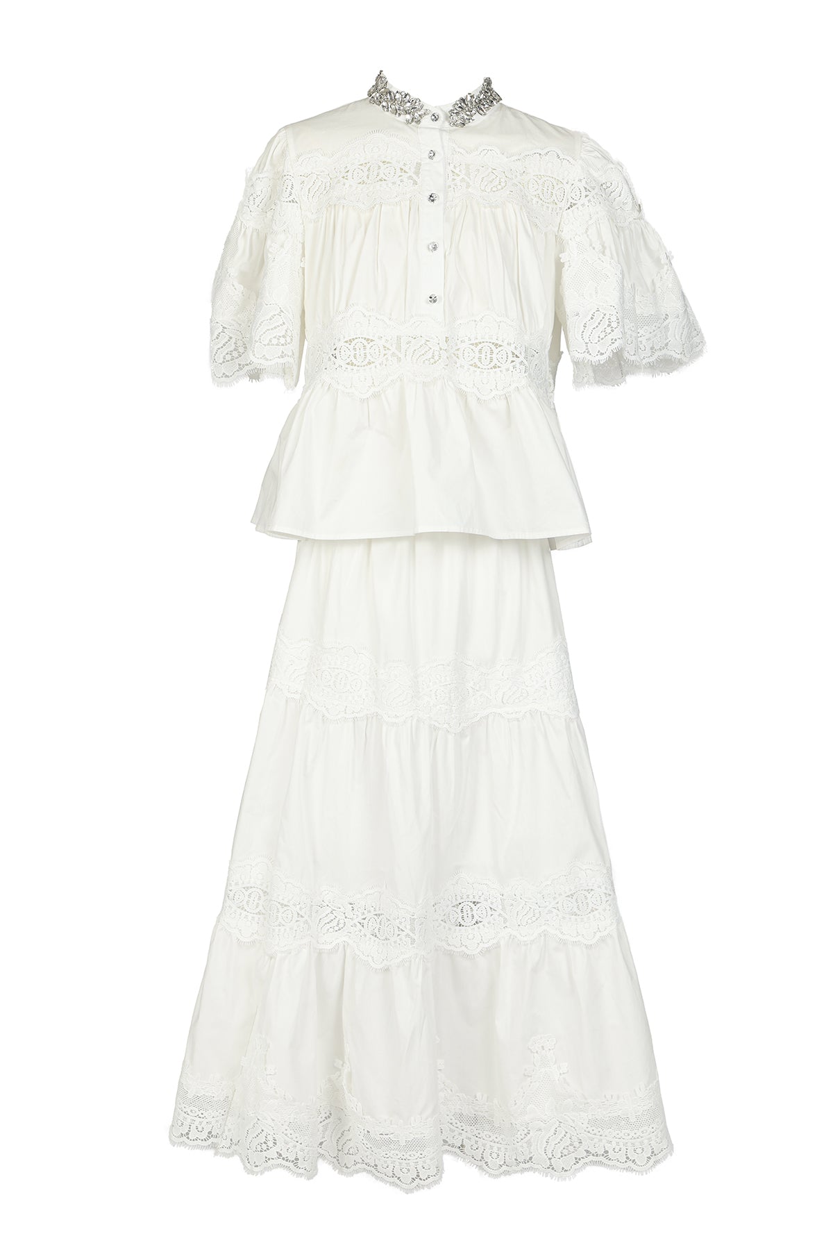 Darryl Embellished & Embroidered Ruched Top & Skirt Set