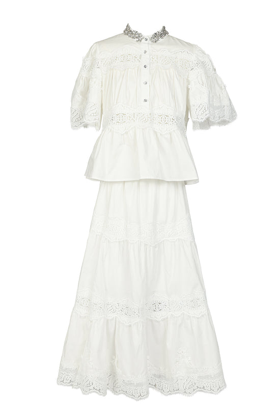 Darryl Embellished & Embroidered Ruched Top & Skirt Set