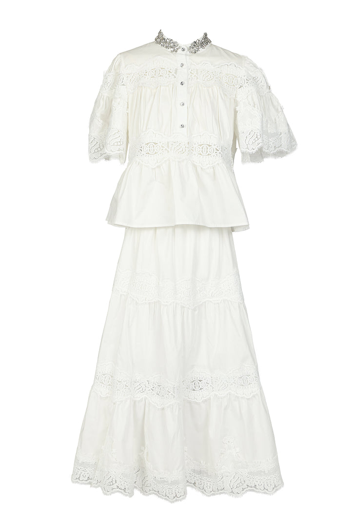 Darryl Embellished & Embroidered Ruched Top & Skirt Set