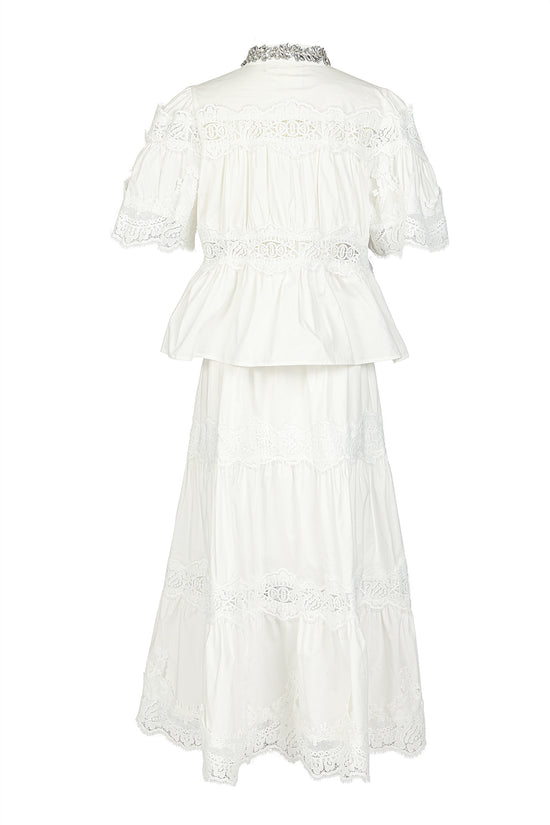 Darryl Embellished & Embroidered Ruched Top & Skirt Set