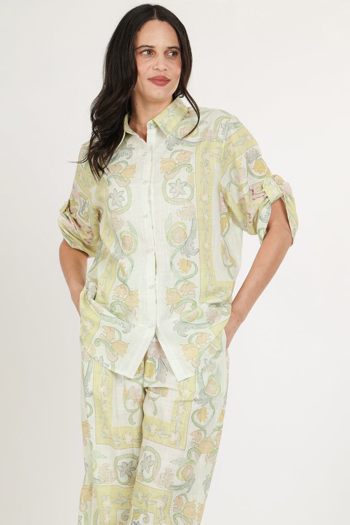 Ava Boho Print Linen-Textured Shirt & Pants Set - Shop Beulah Style
