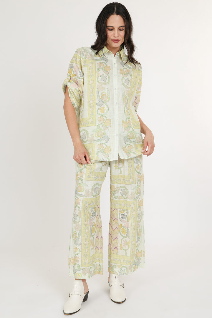 Ava Boho Print Linen-Textured Shirt & Pants Set - Shop Beulah Style