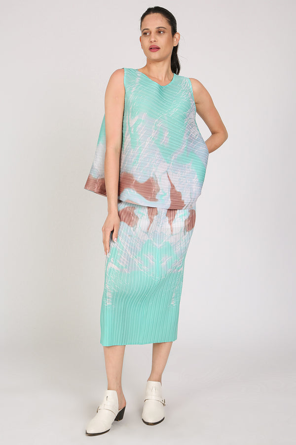 Lesley Abstract Print Pleated Top & Skirt Set