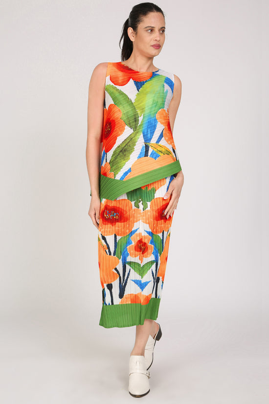 Lina Floral Print Pleated Sleeveless Top & Pencil Skirt Set - Shop Beulah Style