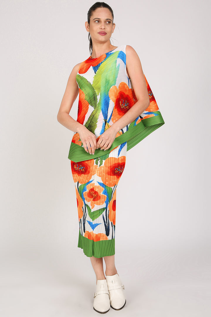 Lina Floral Print Pleated Sleeveless Top & Pencil Skirt Set - Shop Beulah Style