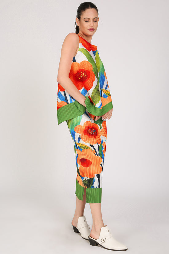 Lina Floral Print Pleated Sleeveless Top & Pencil Skirt Set - Shop Beulah Style