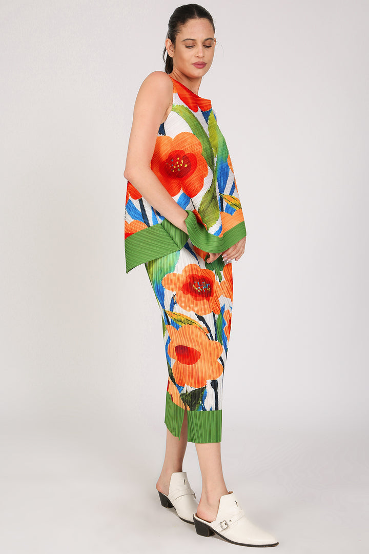 Lina Floral Print Pleated Sleeveless Top & Pencil Skirt Set - Shop Beulah Style