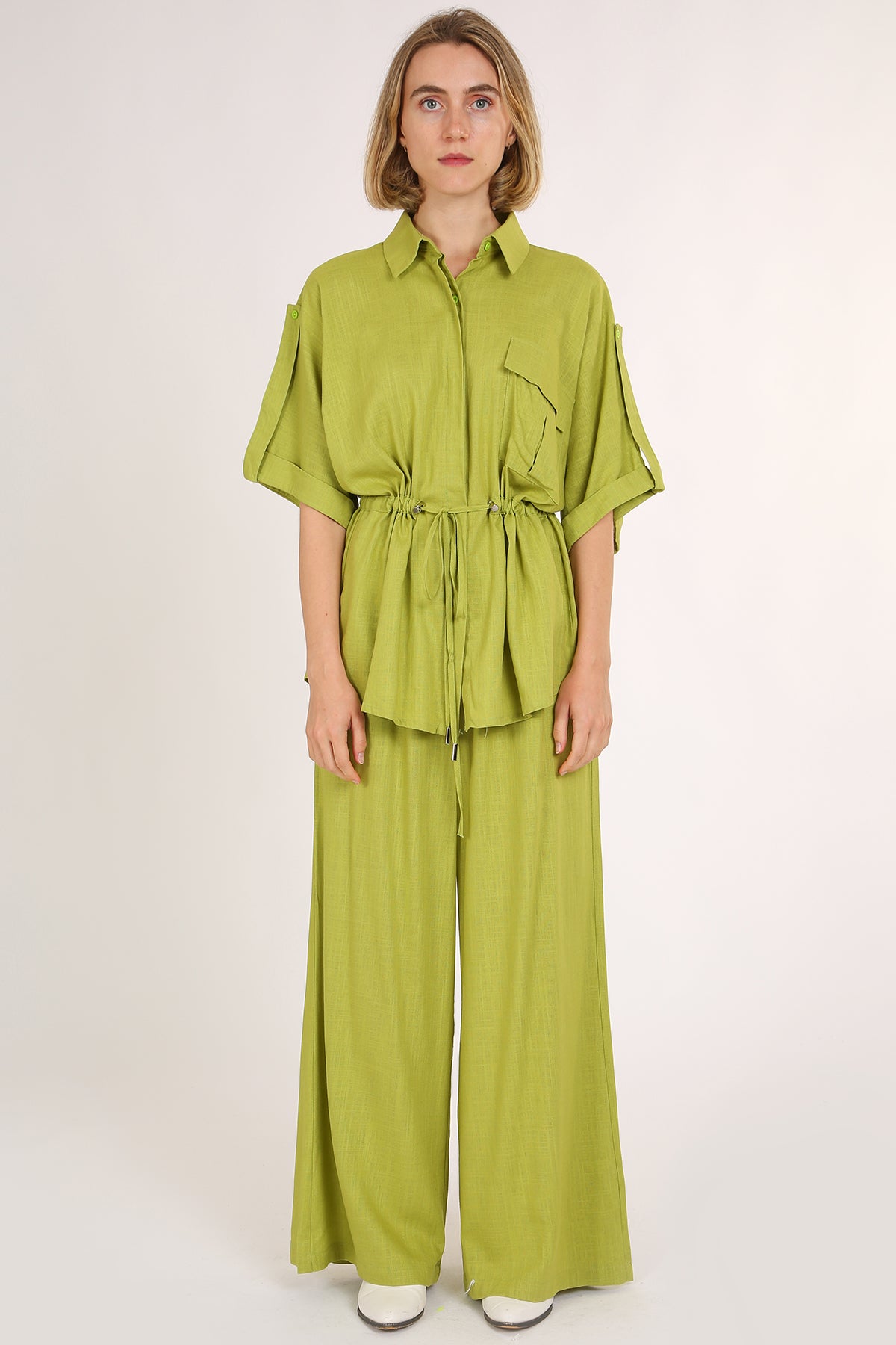 Ann Linen Style Drawstring Top & Pants Set - Shop Beulah Style