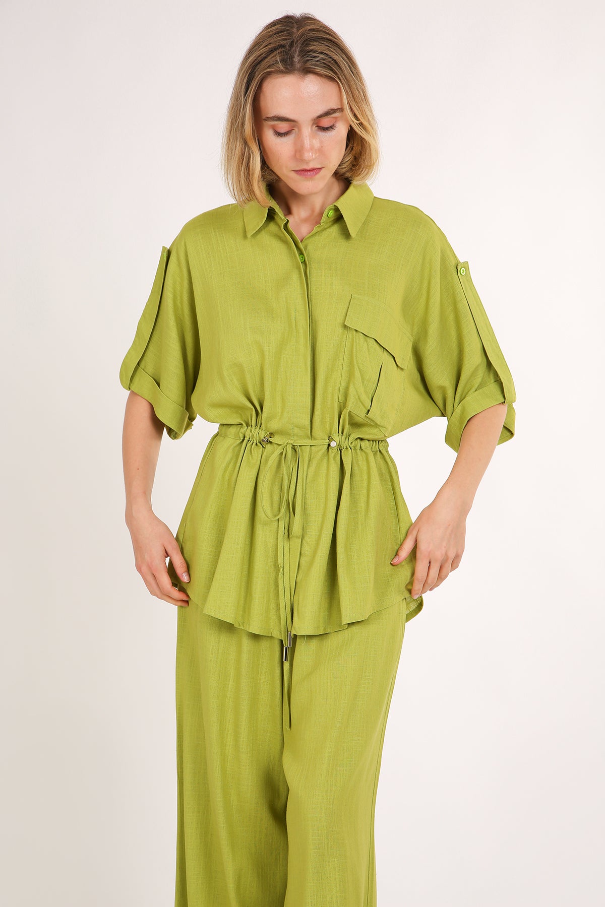 Ann Linen Style Drawstring Top & Pants Set - Shop Beulah Style