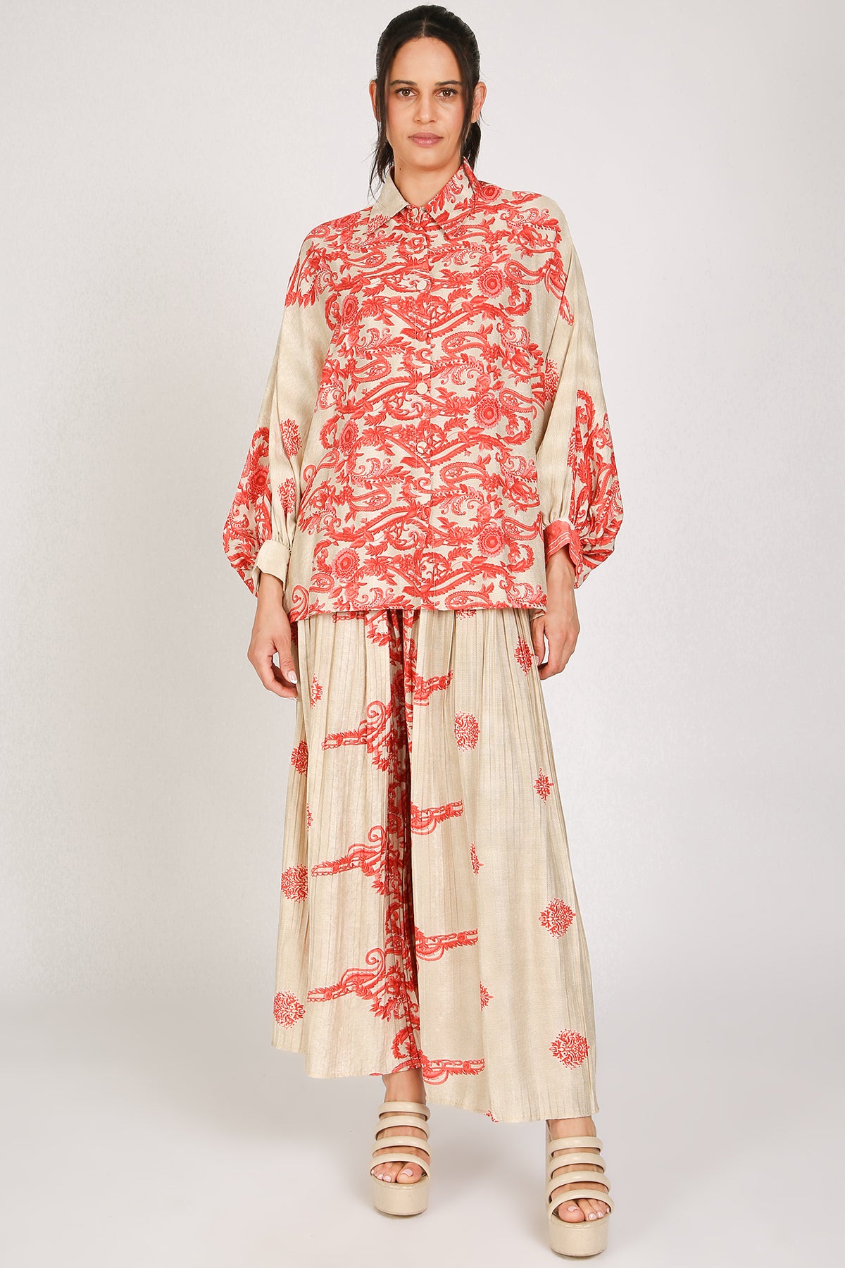 Oscar Boho Paisley Embroidered Shirt & Pleated Pants Set - Shop Beulah Style