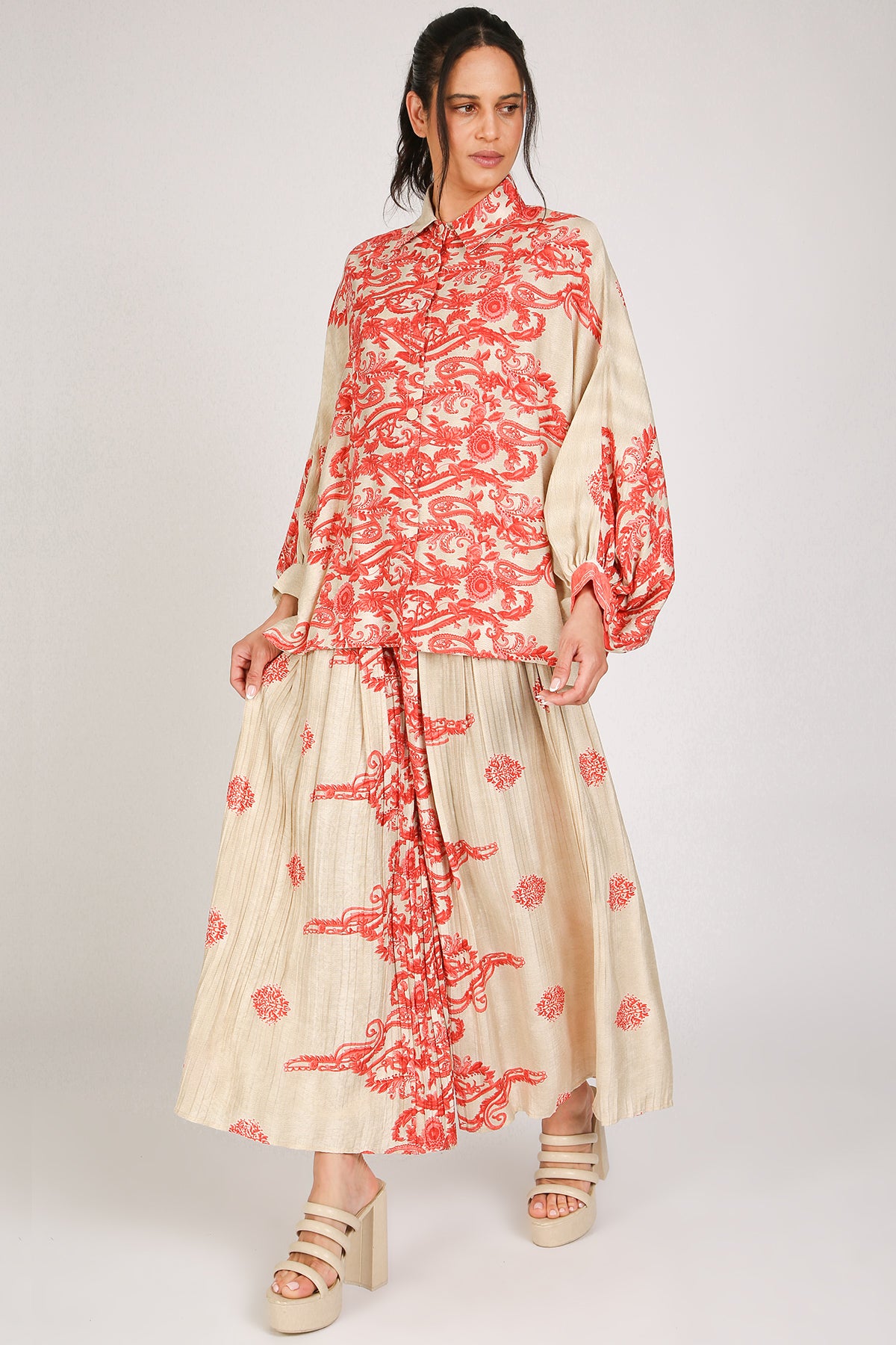 Oscar Boho Paisley Embroidered Shirt & Pleated Pants Set - Shop Beulah Style