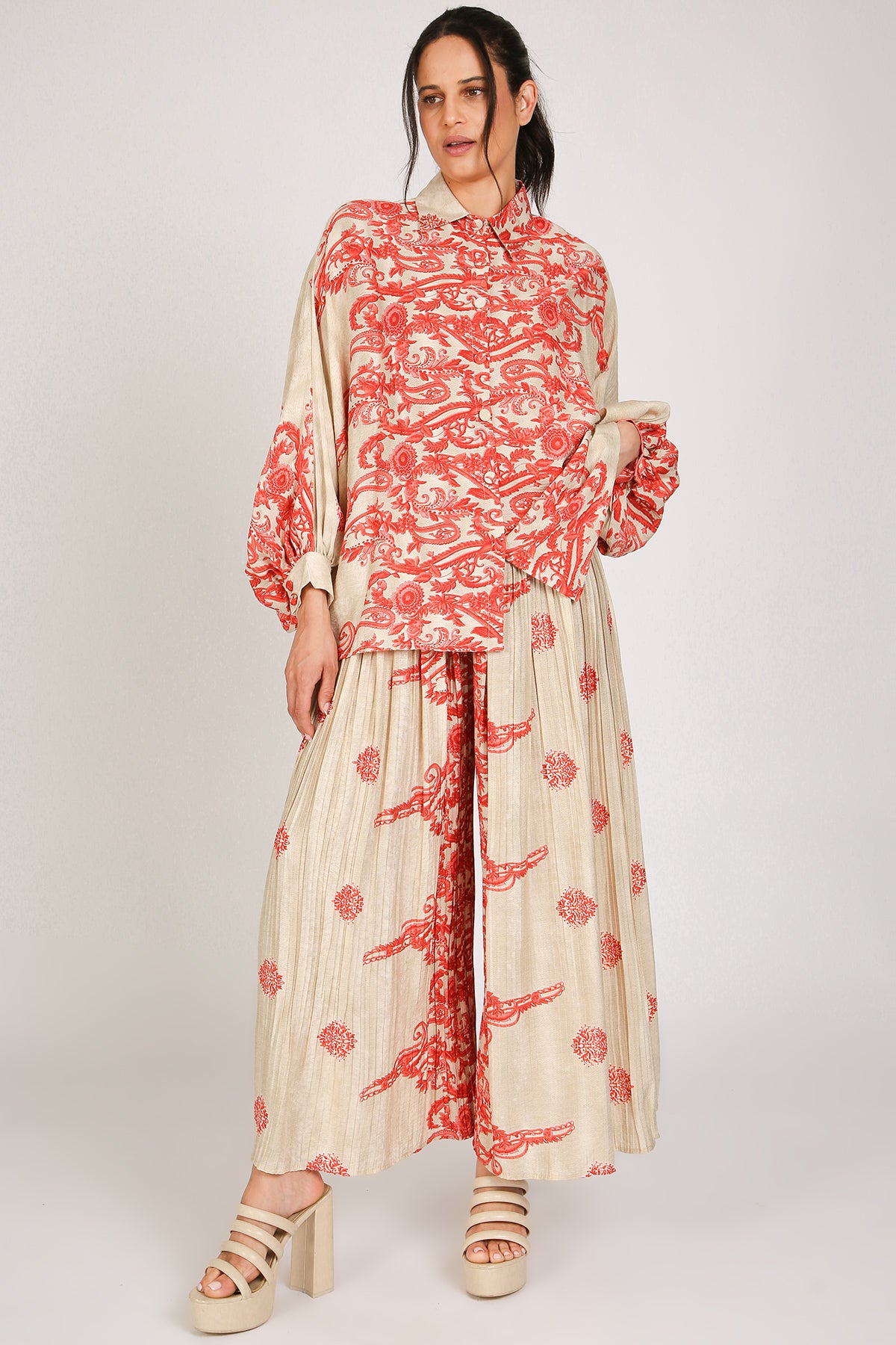 Oscar Boho Paisley Embroidered Shirt & Pleated Pants Set - Shop Beulah Style